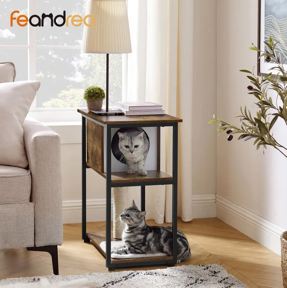 Fashion SONGMICS Arbre à chat 67 cm rustique Marron Vintage