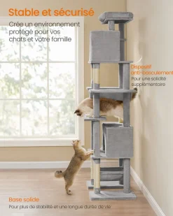 Cheap SONGMICS Arbre à chat 201 cm taille XXL dispositif anti-basculement gris clair