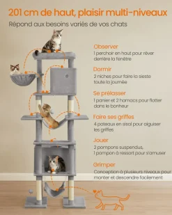 Cheap SONGMICS Arbre à chat 201 cm taille XXL dispositif anti-basculement gris clair