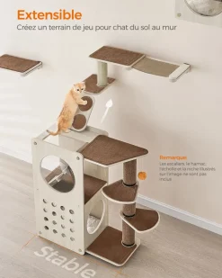 Store SONGMICS Arbre à chat avec poteau à griffer et échelle Marron Avoine + Marron Café