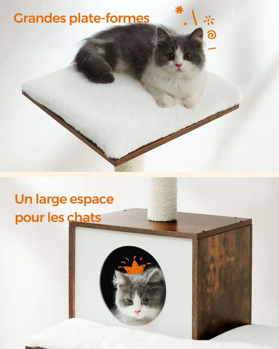 Online SONGMICS Arbre à chat blanc rustique