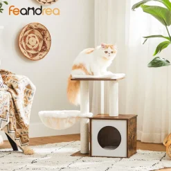 Hot SONGMICS Arbre à chat boisé Marron Rustique