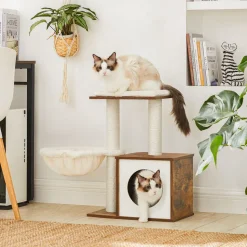 Hot SONGMICS Arbre à chat boisé Marron Rustique