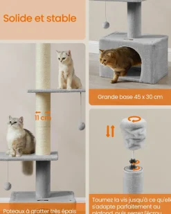 Best Sale SONGMICS Arbre à chat du sol au plafond 231-291 cm perchoir gris clair