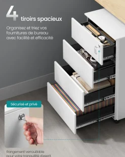 Store SONGMICS Armoire à fichiers à roulettes avec 3 tiroirs noir boisé