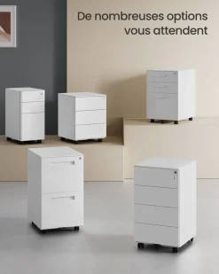 Store SONGMICS Armoire à fichiers à roulettes avec 3 tiroirs noir boisé