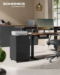 Store SONGMICS Armoire à fichiers à roulettes avec 3 tiroirs noir boisé