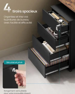 Store SONGMICS Armoire à fichiers à roulettes avec 3 tiroirs noir boisé