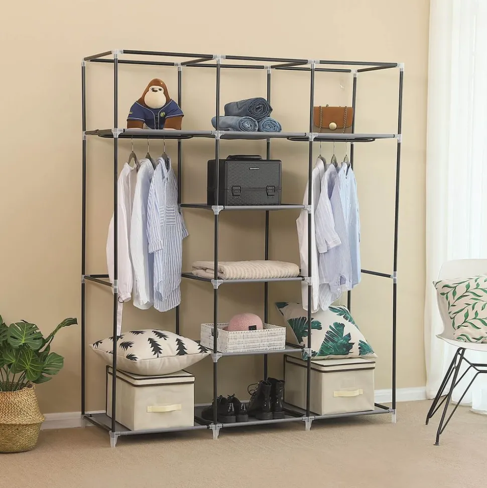 Cheap SONGMICS Armoire bêtements toile gris