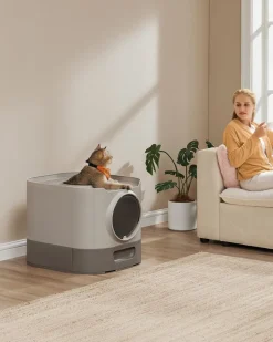 Store SONGMICS Bac à litière pour chat XXL avec couvercle plateau amovible oatmeal et gris chaud