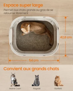 Store SONGMICS Bac à litière pour chat XXL avec couvercle plateau amovible oatmeal et gris chaud