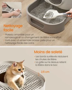 Store SONGMICS Bac à litière pour chat XXL avec couvercle plateau amovible oatmeal et gris chaud