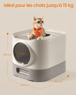 Store SONGMICS Bac à litière pour chat XXL avec couvercle plateau amovible oatmeal et gris chaud