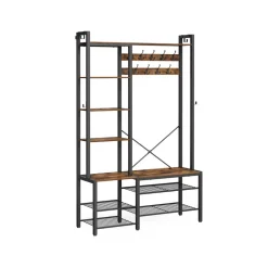 Fashion SONGMICS Banc à chaussures avec tiroir et étagère marron rustique Marron Rustique + Noir D'Encre