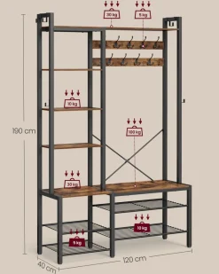 Fashion SONGMICS Banc à chaussures avec tiroir et étagère marron rustique Marron Rustique + Noir D'Encre