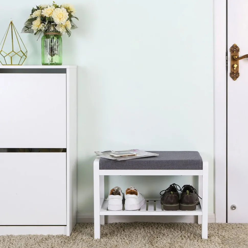 Outlet SONGMICS Banc à chaussures bambou Blanc