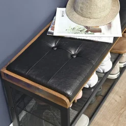 Best Sale SONGMICS Banc à chaussures effet cuir Brun Vintage Noir
