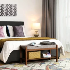 Discount SONGMICS Banc à chaussures hévéa brun Blanc