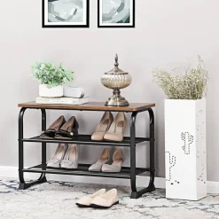 Hot SONGMICS Banc à chaussures industriel Marron Rustique