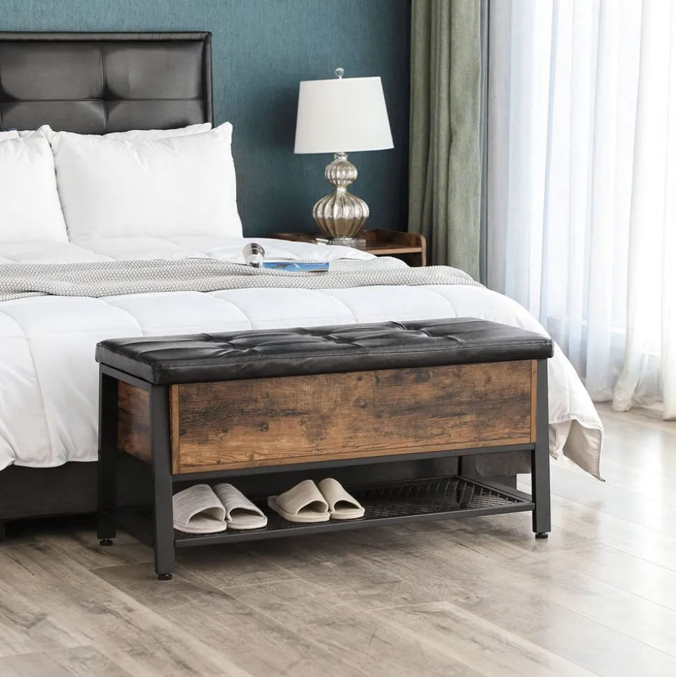 Cheap SONGMICS Banc à chaussures industriel Brun Vintage Noir