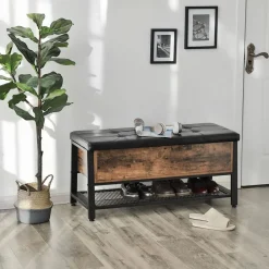 Cheap SONGMICS Banc à chaussures industriel Brun Vintage Noir