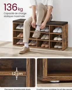 Shop SONGMICS Banc avec angement pliable gris foncé