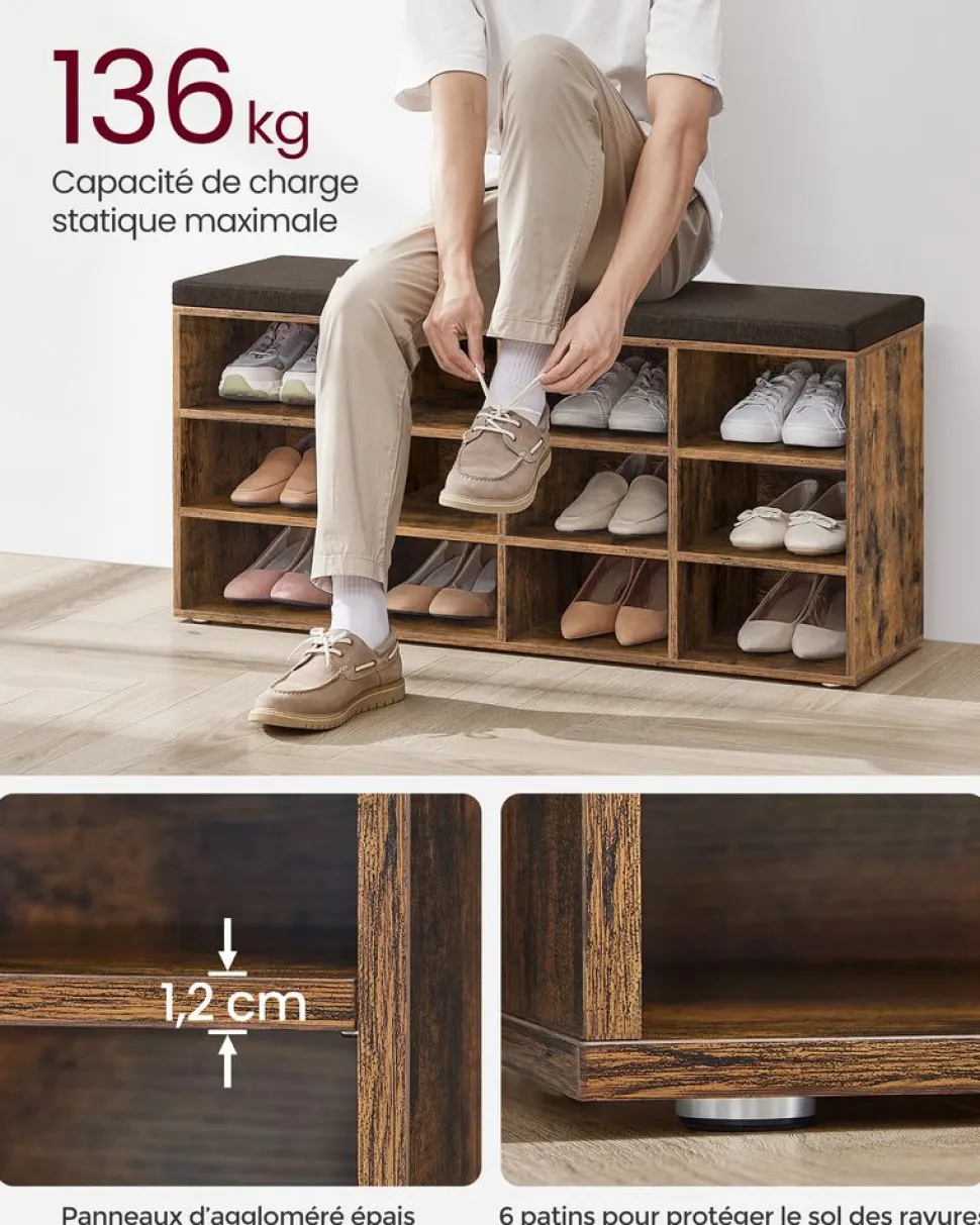 Shop SONGMICS Banc avec angement pliable gris foncé