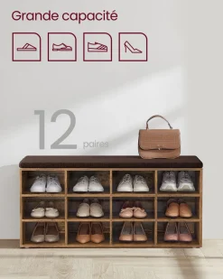 Shop SONGMICS Banc avec angement pliable gris foncé