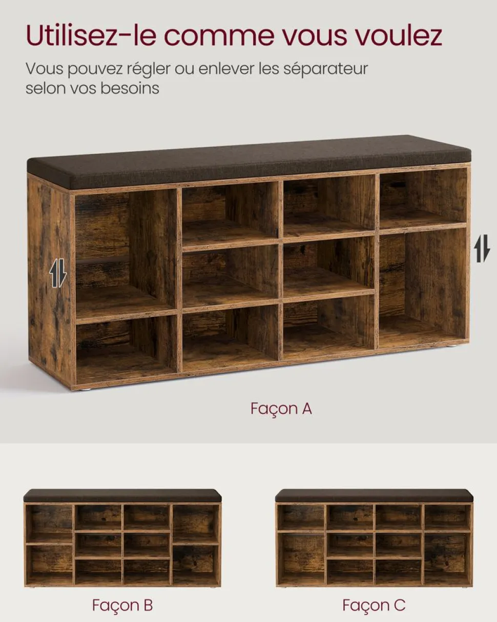 Shop SONGMICS Banc avec angement pliable gris foncé