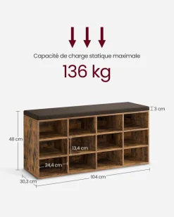 Shop SONGMICS Banc avec angement pliable gris foncé