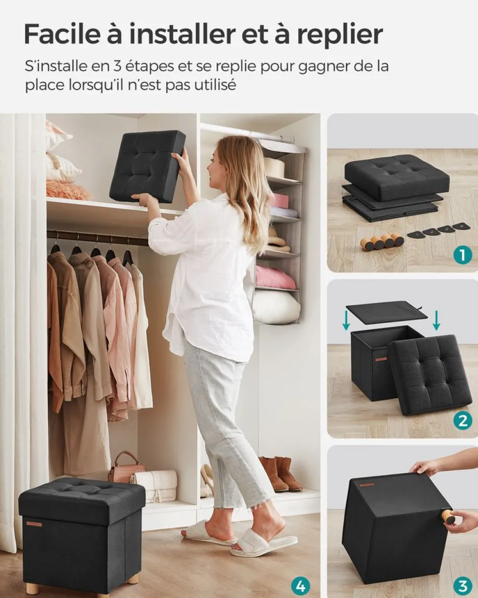 Outlet SONGMICS Banc avec angement pliable noir