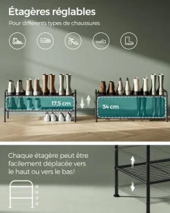 New SONGMICS Banc de rangement à chaussures en bambou 2 étagères blanc gris Blanc + Gris