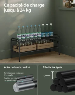 New SONGMICS Banc de rangement à chaussures en bambou 2 étagères blanc gris Blanc + Gris