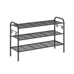 New SONGMICS Banc de rangement à chaussures en bambou 2 étagères blanc gris Blanc + Gris