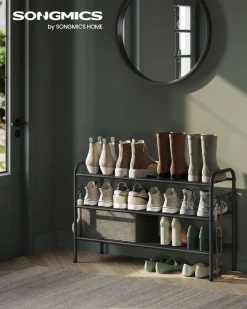 New SONGMICS Banc de rangement à chaussures en bambou 2 étagères blanc gris Blanc + Gris