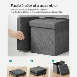 Fashion SONGMICS Banc de rangement gris