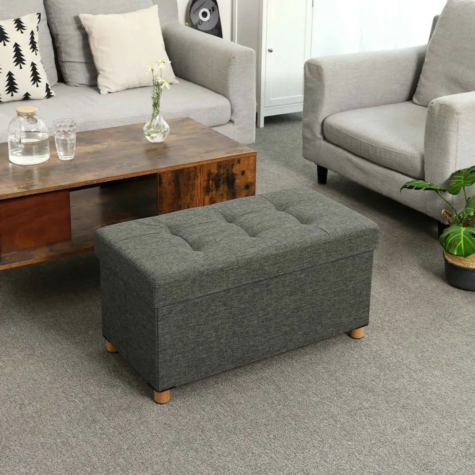 Fashion SONGMICS Banc de rangement 65L gris foncé