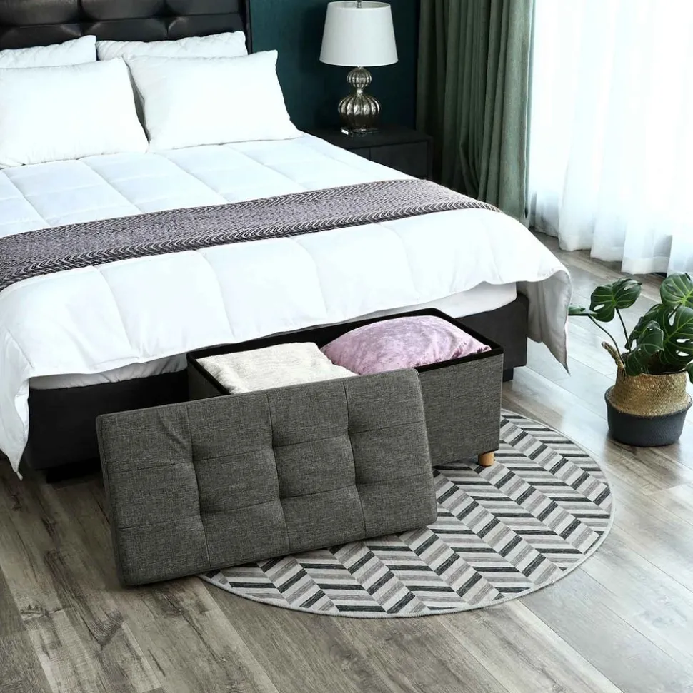 Fashion SONGMICS Banc de rangement 65L gris foncé