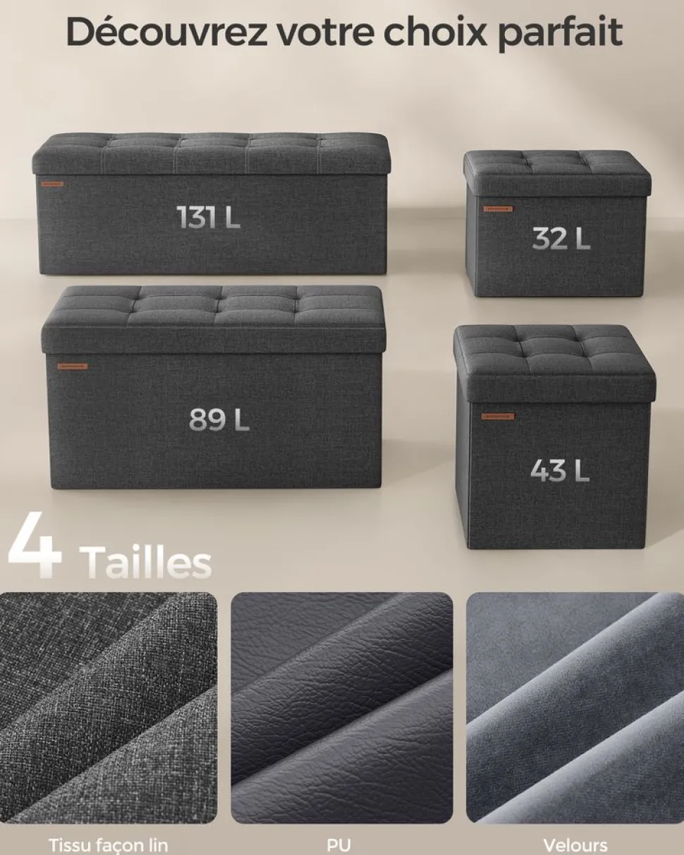 Hot SONGMICS Banc rangement 120L Gris Foncé