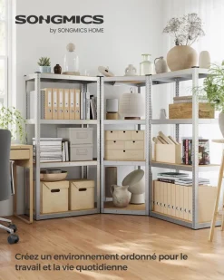 Online SONGMICS Bibliothèque à 6 niveaux porte imitation rotin beige chêne et blanc perle