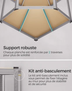 Online SONGMICS Bibliothèque à 6 niveaux porte imitation rotin beige chêne et blanc perle