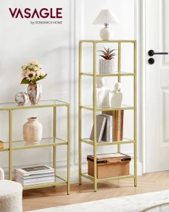 Store SONGMICS Bibliothèque à 6 niveaux porte imitation rotin noir boisé et noir mat