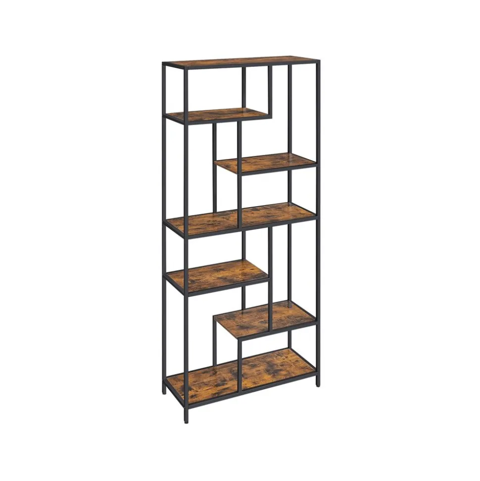 Clearance SONGMICS Bibliothèque led à 6 niveaux en acier 30,3 x 60 x 178,6 cm noir boisé