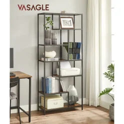 Clearance SONGMICS Bibliothèque led à 6 niveaux en acier 30,3 x 60 x 178,6 cm noir boisé