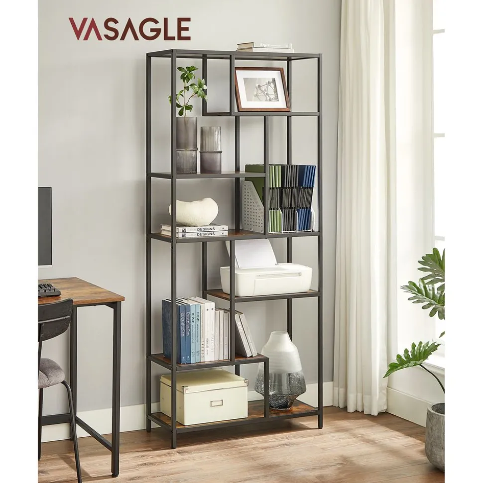 Clearance SONGMICS Bibliothèque led à 6 niveaux en acier 30,3 x 60 x 178,6 cm noir boisé