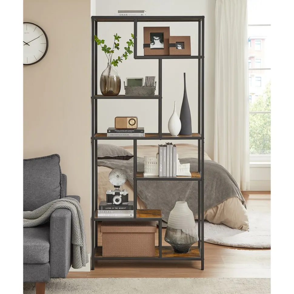 Clearance SONGMICS Bibliothèque led à 6 niveaux en acier 30,3 x 60 x 178,6 cm noir boisé