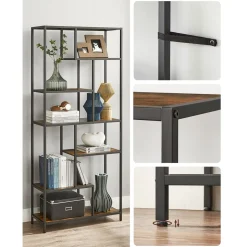 Clearance SONGMICS Bibliothèque led à 6 niveaux en acier 30,3 x 60 x 178,6 cm noir boisé