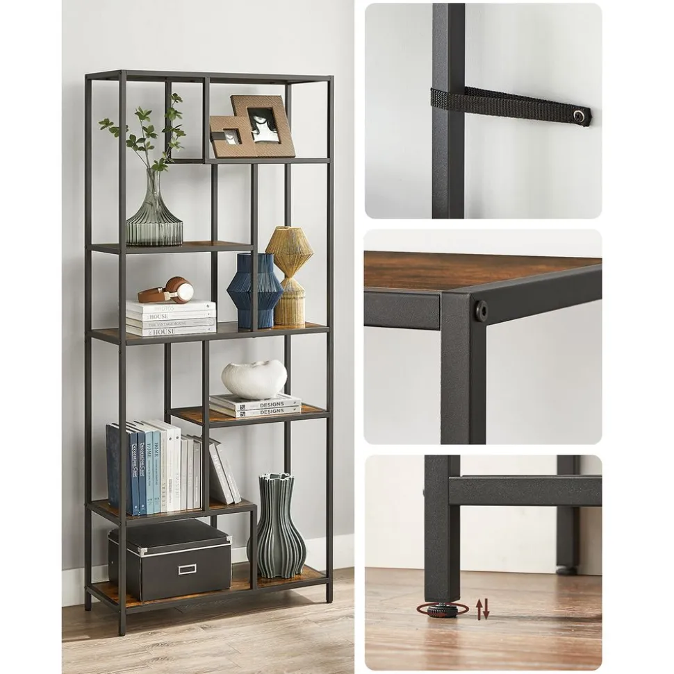 Clearance SONGMICS Bibliothèque led à 6 niveaux en acier 30,3 x 60 x 178,6 cm noir boisé