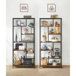 Clearance SONGMICS Bibliothèque led à 6 niveaux en acier 30,3 x 60 x 178,6 cm noir boisé