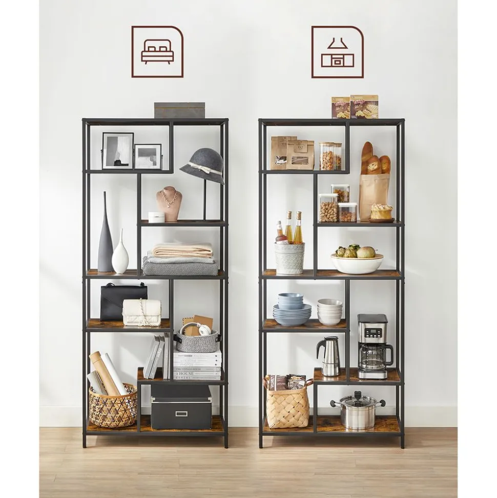 Clearance SONGMICS Bibliothèque led à 6 niveaux en acier 30,3 x 60 x 178,6 cm noir boisé